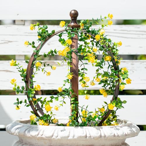 GOOOXIM 12.6x17.5 Inch Bronze Metal Garden Trellis Obelisk – Versatile Support for Climbing Roses, Vines & Potted Plants – Elegant Outdoor Decor & Space-Saving Design – Easy to Assemble