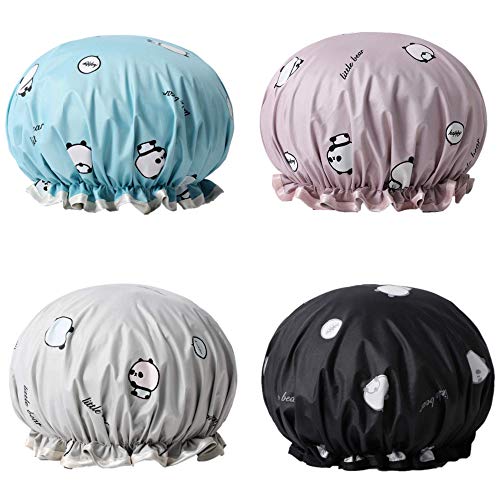 SaiXuan Gorros de Ducha Reutilizables,4 Piezas Gorros de Ducha Impermeables de Mujeres Gorro de Baño Elástico con Doble Capa