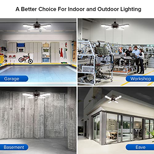 sansi led garage lights infrared sensor 60w480w equivalent deformable ceiling light with 4 adjustable panels led shop light 5000k super bright e26 natural lighting e26 for garageworkshopbasement