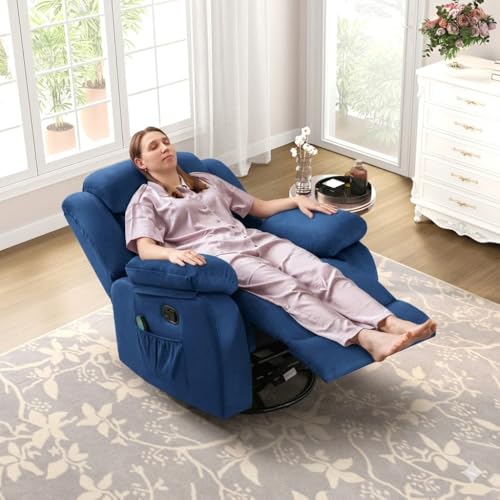 Image of Amazon Brand - Solimo Stark | Single Seater Sofa Recliner | Rocking, Revolving and Recline Manual Recliner (Velvet Blue) | 1 Year Warranty