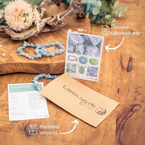 Lebensquelle Plus Aquamarin Splitterarmband | Handgefertigtes Elastisches Stretch Splitter Armband | Echter natürlicher Edelstein (Aquamarin)