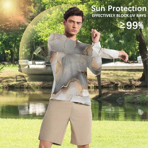 Marble Gold Silver Men's Rash Guard Quick Drying Loose Long Sleeve Sun Protection UPF 50+ Summer4