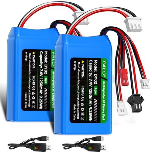 Batterie Lipo 7.4V 1250mAh avec chargeur USB pour voiture RC WLtoys et FCX24