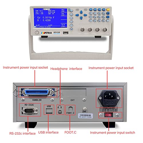 Image of MATRIX LCR Meter, Capacitance Meter 40Hz-100kHz, Inductance Meter Accuracy 0.1%, Digital Multimeter with 32-Bit Core Processor, Electronic Component Tester 30Ω /100Ω Two Output Resistance, MCR-5100