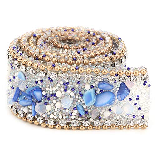 Crystal Rhinestone Ribbon, Bling Wrap Roll DIY for Shoe Clothes Bag Wedding Party Decoration 2cm Width(Light Blue+Gold) - Image 3
