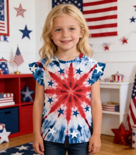 Image of Tkria Girls 4th of July Tank Tops Red White and Blue Shirt Toddler Girl American Flag Patriotic Outfit 2-7 Years