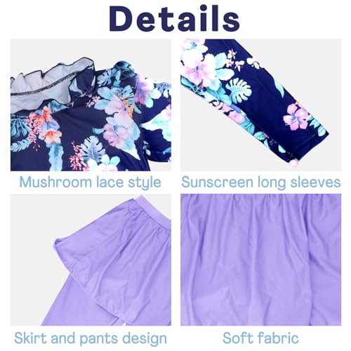 Baby Girls Two Piece Swimsuit Top and Pant UPF 50+ Sun Protection Long Sleeve Swimwear Bathing Suit Purple 2XL - Thumbnail 2