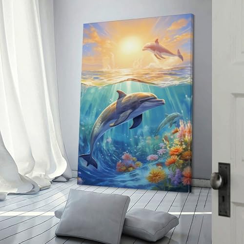 Dauphin murale décoration toile solution salon chaleureux