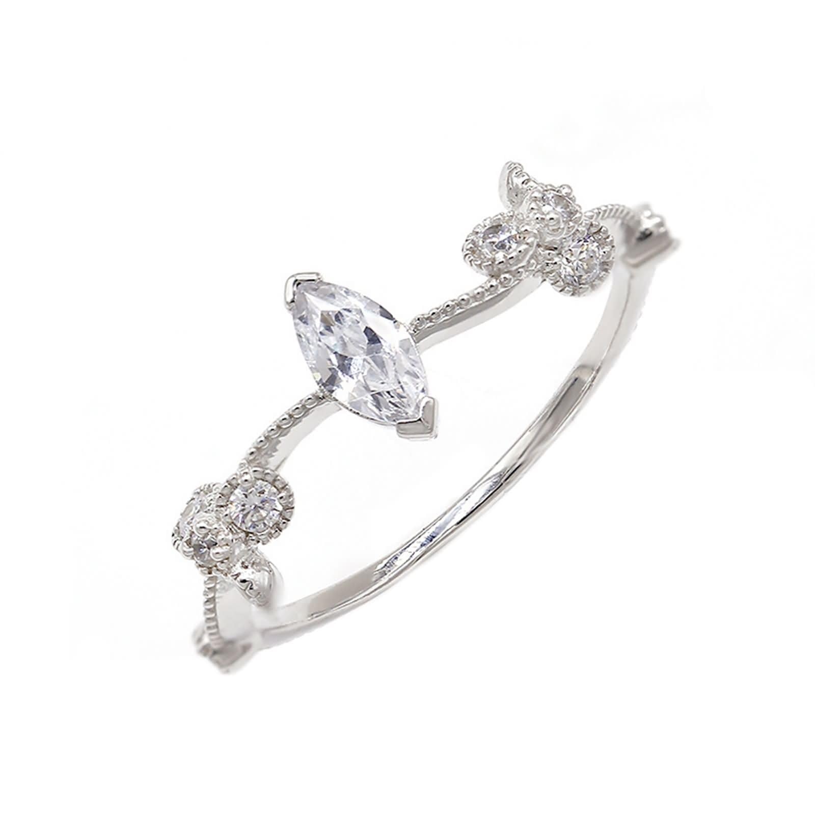 Coppia di anelli in vero oro bianco 9 K/14 K/18 K con marquise, moissanite, a forma di fiore