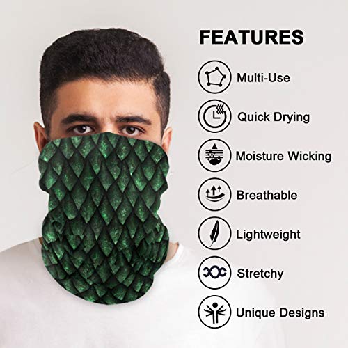 Goodold Green Dragon Scales Face Mask Bandana Droplet Dust Wind Uv Sun, Neck Gaiter Tube Mask Headwear, Motorcycle Face Mask For Women Men Face Scarf #TOP1