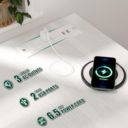 59 inch L Shaped Computer Desk with Power Outlets, Home Office Desk with 4 Adjustable Storage Drawers & 2 Monitor Stands, Two Person Gaming Table for Bedroom, White