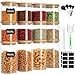BJNN Glass Jars with Bamboo Lids Set of 12,Glass Storage Containers with Airtight Lids Storage Jars Food Storage Containers for Pasta,Flour,Cereal,Sugar,Cookie