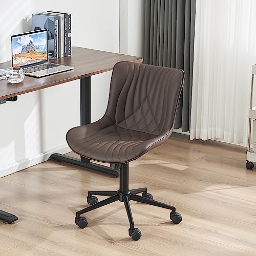 Youtaste Office Chair Modern Armless Desk Chair, Height Adjustable Swivel Rocking Computer Task Chair, Faux Leather Sewing Chair With Wheels, Stylish Lounge Vanity Chair,Brown #TOP18