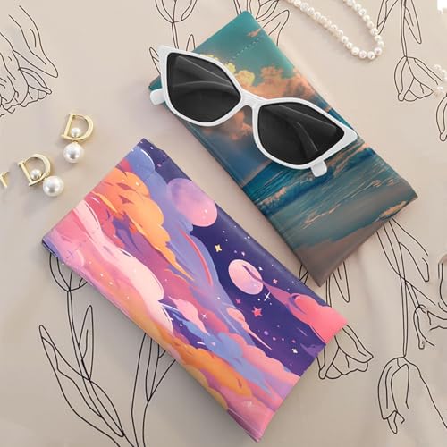 Image of 2 PCS Glasses Case Eyeglass Sunglasses Pouch Squeeze Portable Bag Soft Leather with Cleaning Cloth Women Men Girls
