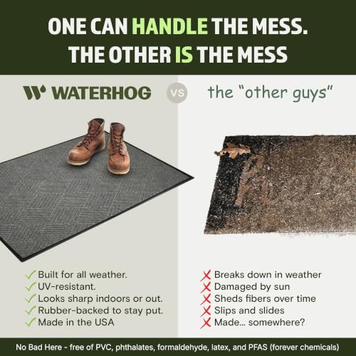 Image of WaterHog Max Diamonds Front Door Mat Indoor Outdoor Entrance, All-Weather Heavy Duty Commercial Doormat Non-Slip Rubber Backing, Dirt & Moisture Trapper, Low Profile, Made in USA, 35 inchx59 inch Grey Ash