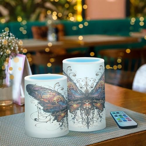 Image of ALAZA Butterfly Flickering Flameless Candles Battery Operated with Remote Timer,Tea Light Candles LED Pillar Votive Candles Set of 2 for Outdoor Indoor Decorations