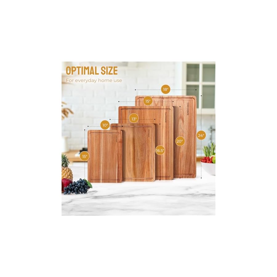 Cutting Boards, 16.5x13 Large Acacia Wooden Cutting Boards for Kitchen, Edge Grain Reversible Wood Chopping Board with Juice Groove and Handles, Pre-Oiled Carving Tray for Meat & Cheese