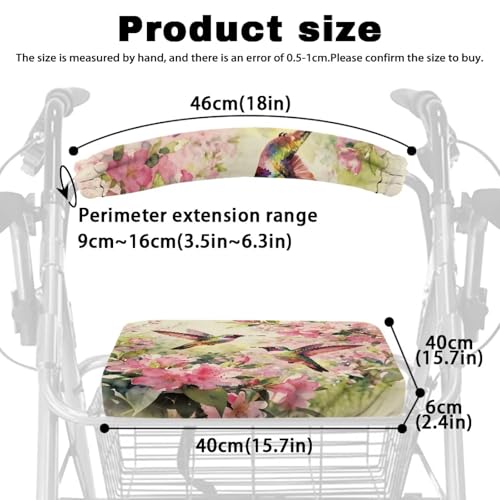 Image of Adjustable Walker Seat and Backrest Covers, Hummingbird Soft Rollator Accessories, Universal Seat Covers for Seniors Women Men