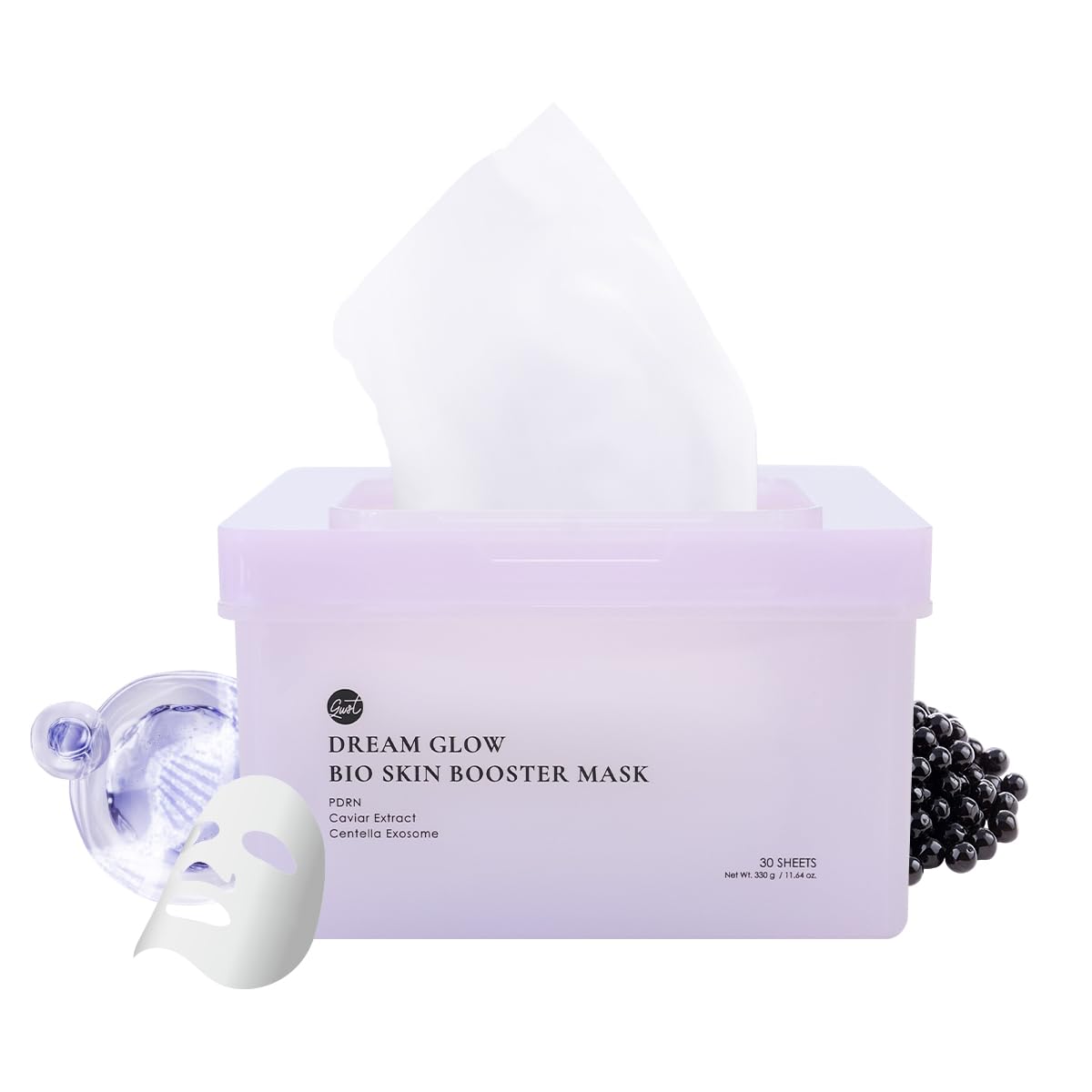 glowiest Dream Glow Bio Skin Booster Sheet Mask (30 Count) – PDRN, Caviar Extract & Centella Exosome, Daily Hydrating & Radiance Boost Mask, Korean Skincare (PDRN + Caviar Extract + Centella Exosome)
