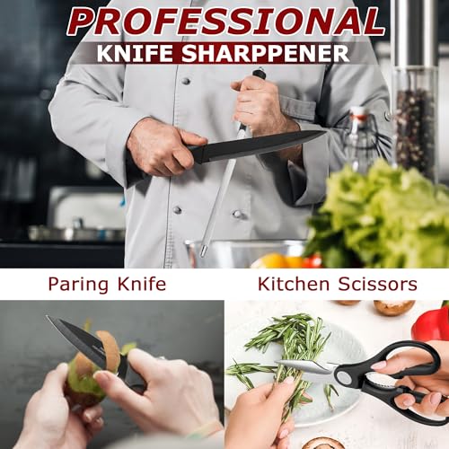 Joyfair Kitchen Knife Set, 15 Pieces Carbon Stainless Steel Kitchen Knife Block Set, Professional Sharp Cutting Tool Set for Chopping/Dicing/Slicing Steak Bread Fish Vegetable, Rust Free, Black - Image 6