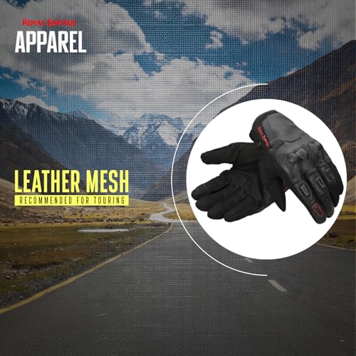 Image of Royal Enfield PHOENIX GLOVES | Leather & Microsuede Hybrid | TPR Knuckle Protection | Perforated Ventilation | Touchscreen Ready | Reinforced Palm Grip | Neoprene Anti-Chafing Cuff BLACK S