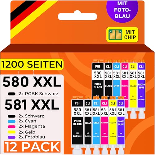 Supply Guy 580XXL 581XXL Druckerpatronen kompatibel mit Canon PGI-580 CLI-581 für Pixma TS8350 Series, TS8350a, TS8100 Series, TS8200 Series, TS8300 Series Multipack 12 Patronen 580 581 XXL