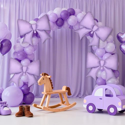 Image of 4Pcs Giant Bow Balloons, 97.5cm /38in Big Elegant Coquette Theme Balloons for Birthday Wedding Engagement & Party Large Decorations Bridal & Bachelorette Supplies (Purple)