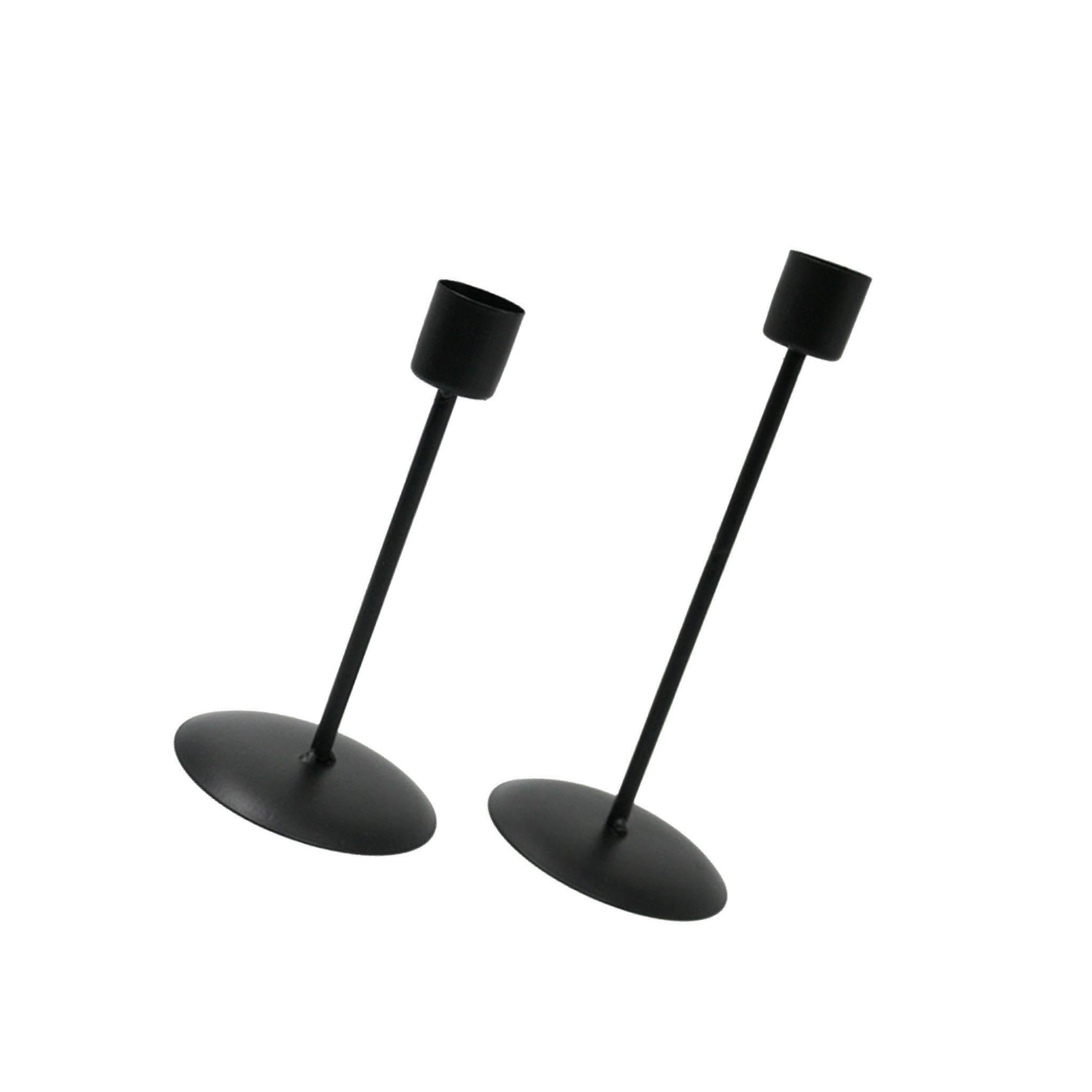 ALCXAZS Elegant 2x Candle Holder Candlestick Table Centerpiece Dinner Ornament Home Office, Black, 9x2.7x17cm