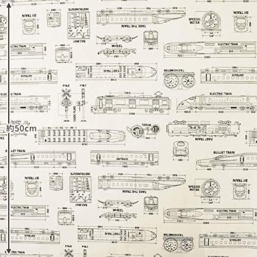 Amazon オックス 生地 鉄道設計図 布 綿 50cm単位販売 男の子 電車 ネイビー 布 生地 通販
