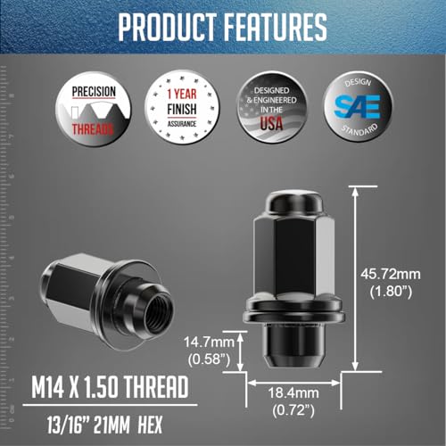 Image of Wheel Accessories Parts 24 Pcs M12x1.5 12x1.5 Thread OEM Factory Style Lug Nuts 1.8 inch Long Black 13 /16 inch 21mm Hex Fits Toyota Tacoma | 90084-94002 | 611-212