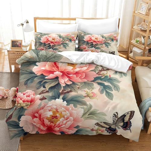 Housse de couette pivoines 3D pour une chambre zen et douce - 3