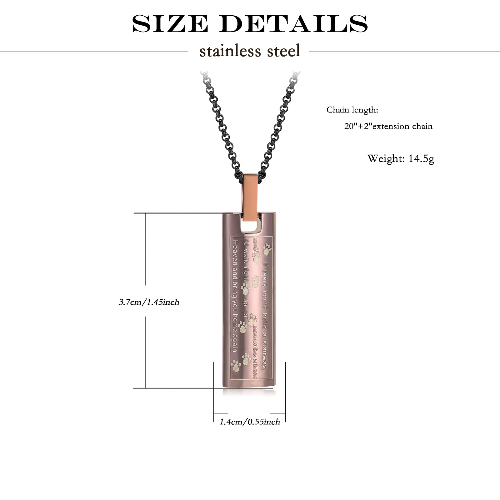 QGJNSGC Urn Necklace for Ashes Pet Paw Print Cremation Jewelry Memorial Pendant for Dog Cat Ashes Keepsake Locket Jewellery for Men for Women (Coffee) - Image 2