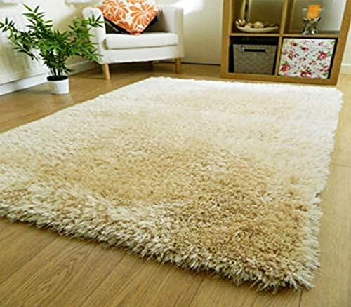 Image of A R Creations Anti Slip Fluffy Fur Plain Area Rug Made with Polyester and Microfiber for Home Office Kitchen Living Room Bedroom and DiningHall (5x8 Feet, Beige