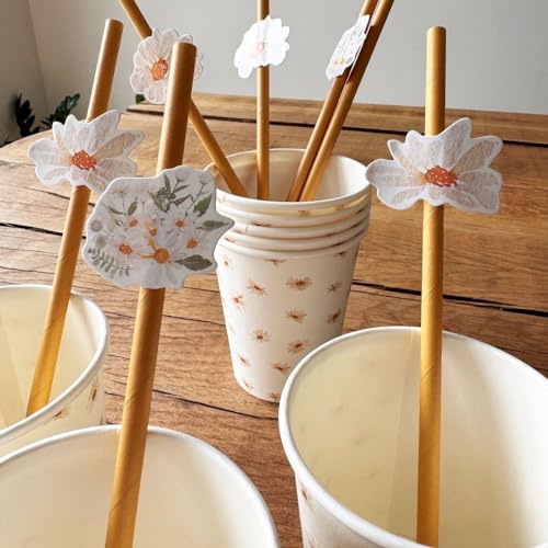 12 Pitillos de Papel con Diseño Floral Margarita miniatura 3