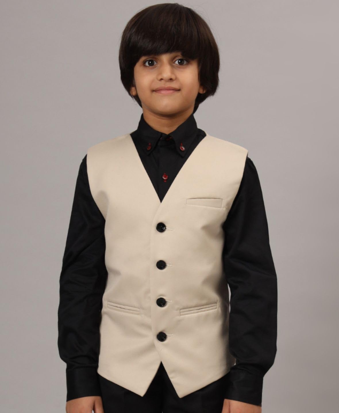 TAHVO Cotton Blend Waistcoat for Boys with Pointed Hem Beige (9 Years - 10 Years) 3