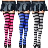 Chalier 3 Pairs Womens Long Striped Socks Over Knee Thigh High Socks Stocking,3 Pairs( Wide Stripes-b)One Size