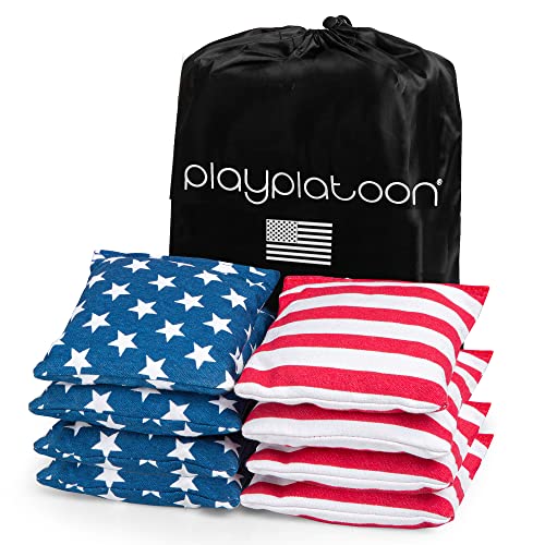 Play Platoon Cornhole Bags Set of 8, American Flag Duck...