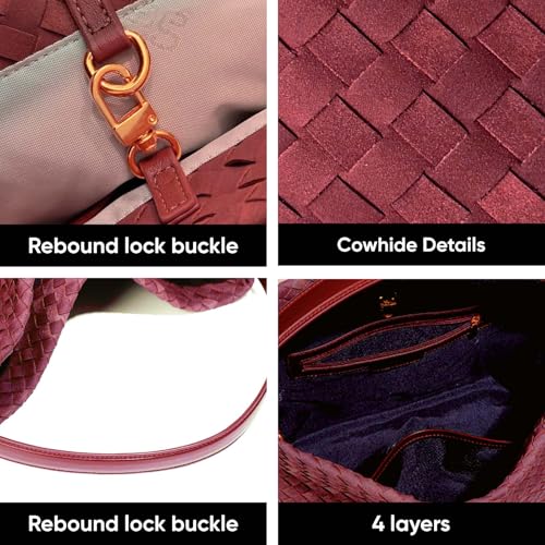 Image of Suede Woven Tote Bag for Women, Hobo Shoulder Bag for Work Travel