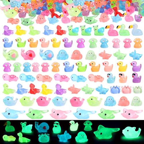 LOVEXIRAN 100 Pcs Mini Resin Animals Mini Figures to Hide Tiny Resin Animals Glow in The Dark for...