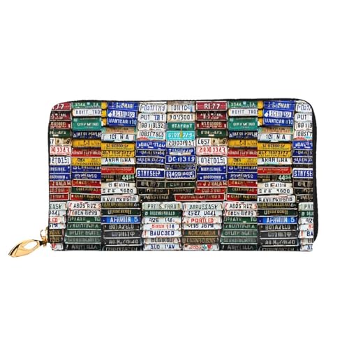 (License Plate) Faux Leather Wallet Long Clutch Zipper Purse Card Holder Travel Coins Cash Organizer Phone Pocket 7.48 x 4.13 x 0.9 inches