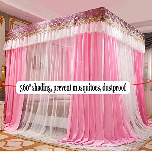 Cortina de cama de lujo con mosquitera de 4 postes rosa de 200x220 cm para dormitorio elegante 4