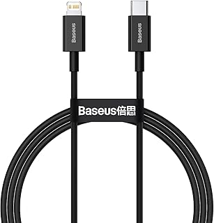 كابل باسيوري سيريز USB من نوع سي- الى بروتوكول الانترنت 20 وات 1 متر اسود لهاتف ذكي