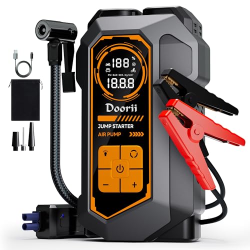 Doorii Jump Starter with Air Compressor, Car Jumper Starter Portable 6000A, 150PSI Tire Inflator/Air Pump, LED Flashlight for Up to 10.0L Gas / 8.0L Diesel Engines
