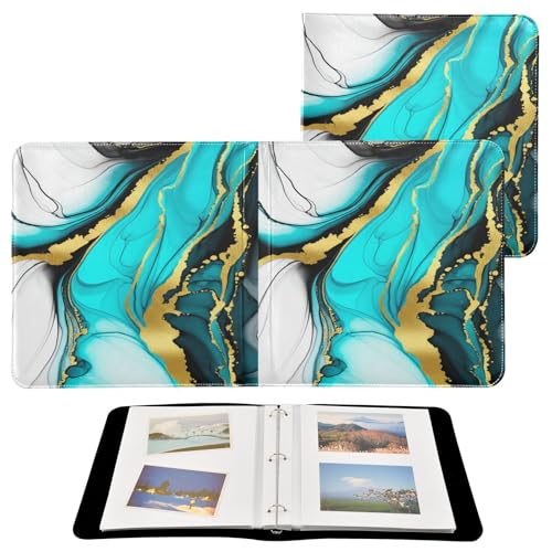 JUMBEAR Álbum de fotos grande autoadhesivo con 20 páginas, álbum de recortes para boda, familia, bebé, vacaciones, hermoso mármol azul dorado