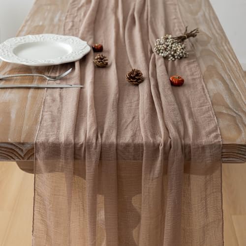 Keketoarrange Cheesecloth Table Runner Nude Gauze Rustic Boho Coffee Cheese Cloth 120 Inch 10 FT for Wedding Baby Shower Bridal Shower Birthday Party Long Sheer Farmhouse Home Decorations - 7