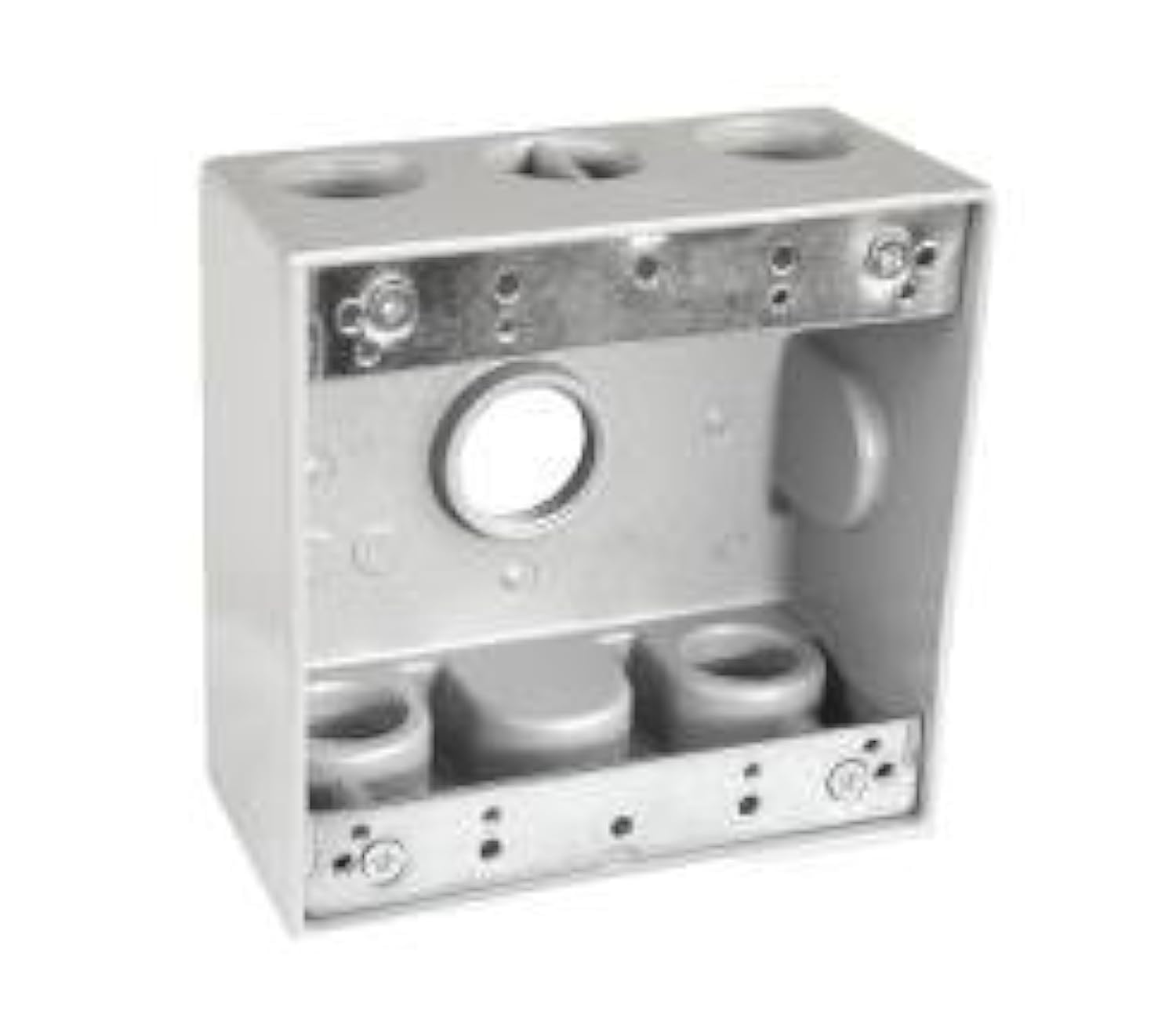 Sealproof 2-Gang 3 3/4" Holes Weatherproof Rectangular Exterior Electrical Outlet Box with 3 Outlets, Three 3/4-Inch Holes, UL Listed, Double Gang, Gray