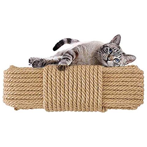 Aoneky 6mm/ 8mm/10mm Cat Scratching Sisal Rope Posts Trees Replacement 33FT-328FT, Hemp Rope for Decoration, DIY or Repairing (164FT, 6mm) Cover
