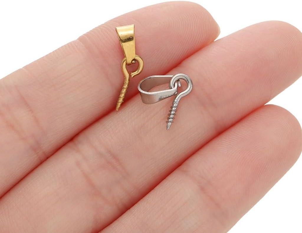 20pcs Stainless Steel Screw Eye Pins Bail Top Drilled Beads End Pendant Charms Connectors Dangle Charm for DIY Jewelry Making(Gold,5 x 10mm)