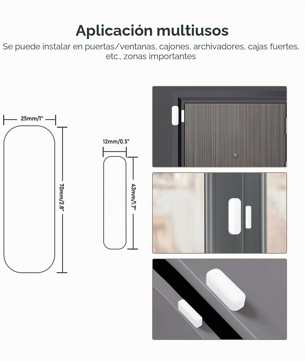 Mengshen 2 Pack Sensor Ventana WiFi Sensor Contacto Inteligente Alertas Aplicaciones Seguridad Hogar Funciona Dispositivos Tuya Smart Life Compatible con Alexa Google Home