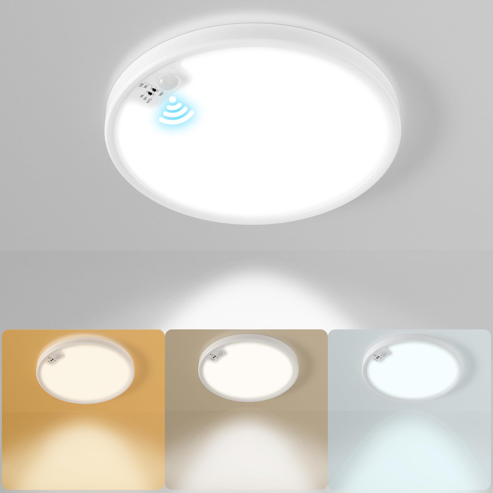 Motion Sensor Ceiling Light Hard Wired，8.7 Inch LED Flush Mount Ceiling Light Fixture,3000k/4000k/6000k Selectable 18W Ceiling Lights for Pantry Hallway Stairwell Porch (18W-1)